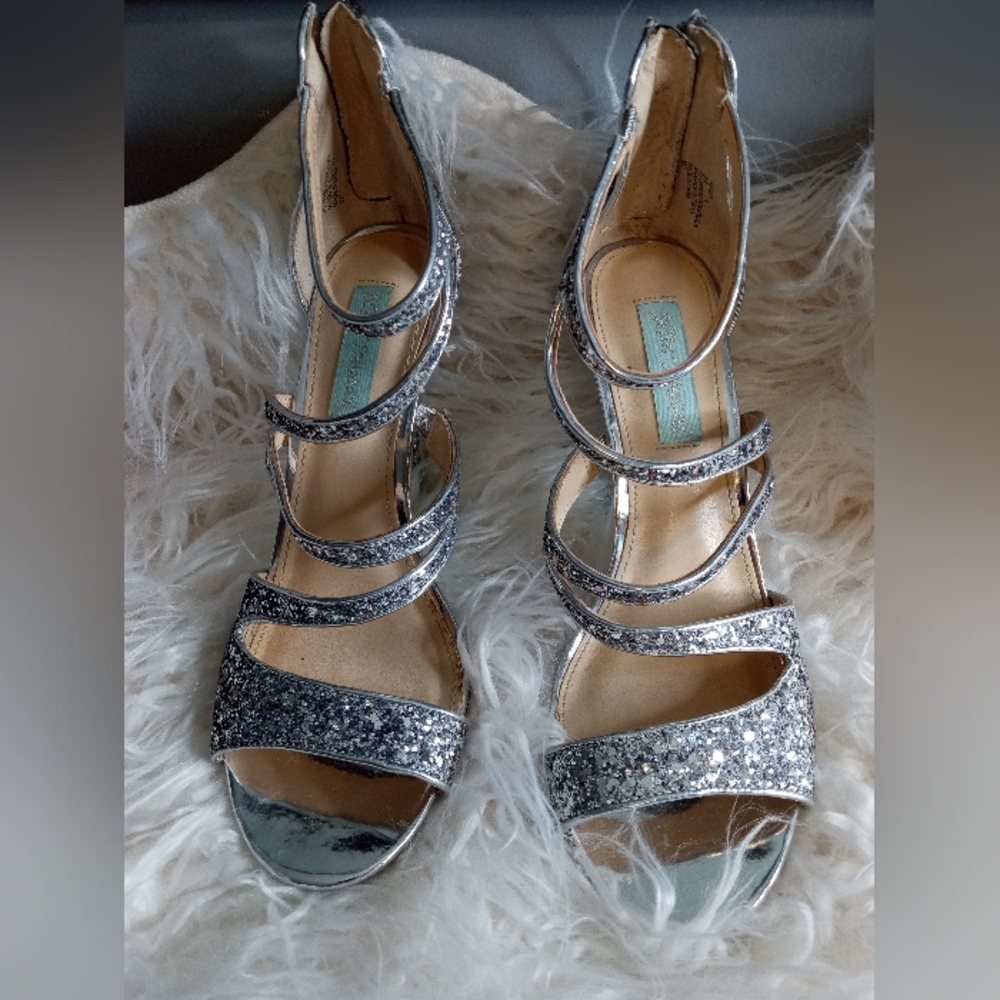 Betsey Johnson 🔥 Blue by Betsey Johnson Glitter Strappy Sandal Heel 8.5